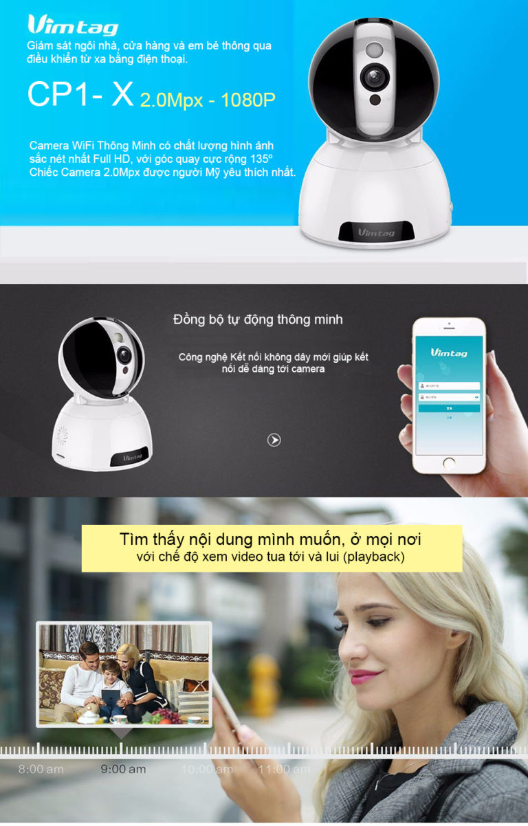 Camera IP 360 độ Vimtag CP2X - FullHD 1080 chuẩn IRCUT bù trừ ánh sáng