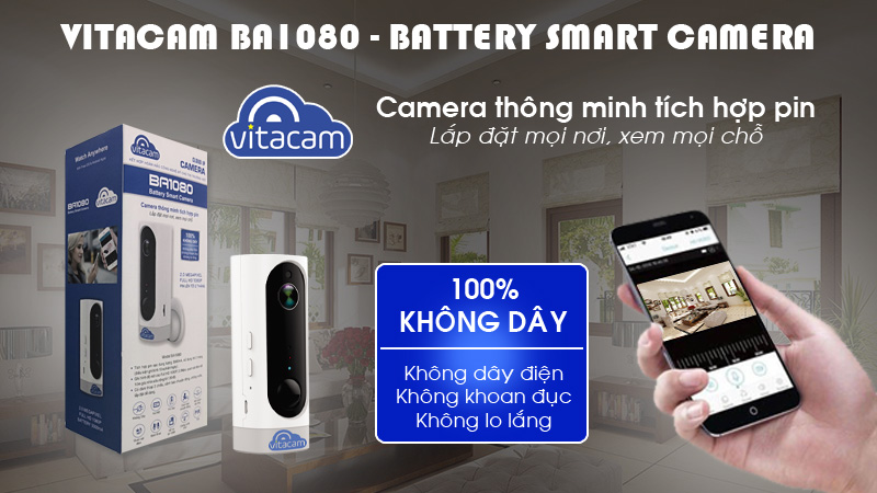 Camera IP Wifi Vitacam BA1080 Full HD1080 tích hợp pin 3000Mah -130 Độ tặng kèm thẻ 32GB
