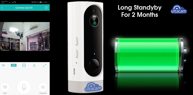 Camera IP Wifi Vitacam BA1080 Full HD1080 tích hợp pin 3000Mah -130 Độ tặng kèm thẻ 32GB