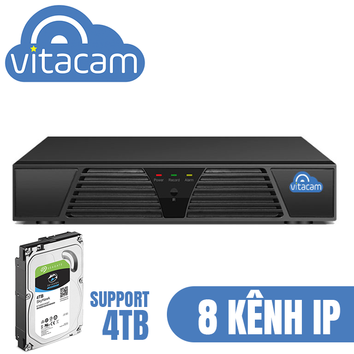 Đầu ghi Vitacam NVR V8 không dây -  Kết nối lưu trữ 8 camera ip Vitacam