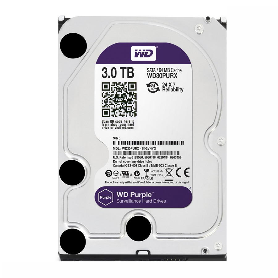 HDD Western 3TB Tím - Hàng Renew chuyên đầu ghi NVR