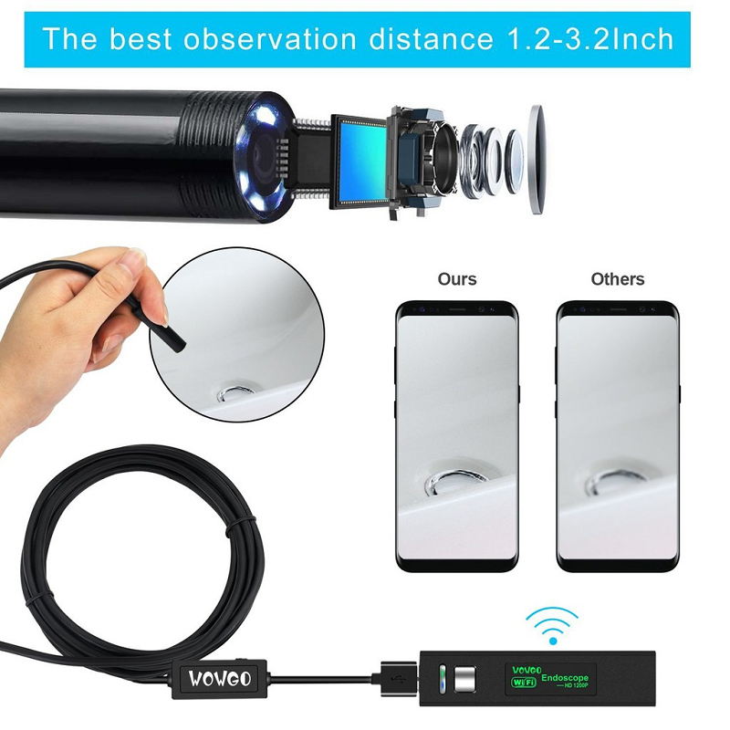 Camera nội soi không dây cho điện thoại Android, iOS và máy tính TX555