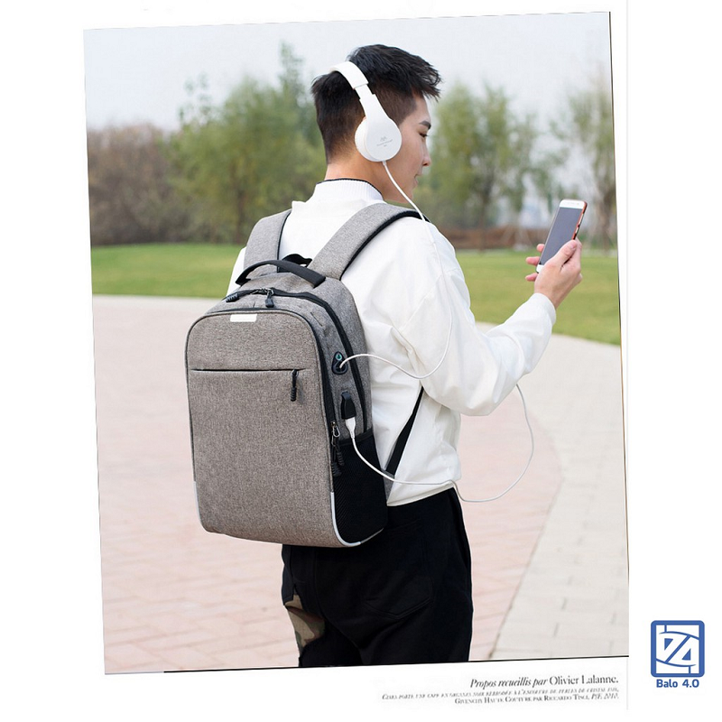 Balo Nam Nữ Chống Trộm Mã Khóa Có Sạc Điện Thoại Tai Nghe Siêu Nhẹ Phản Quang