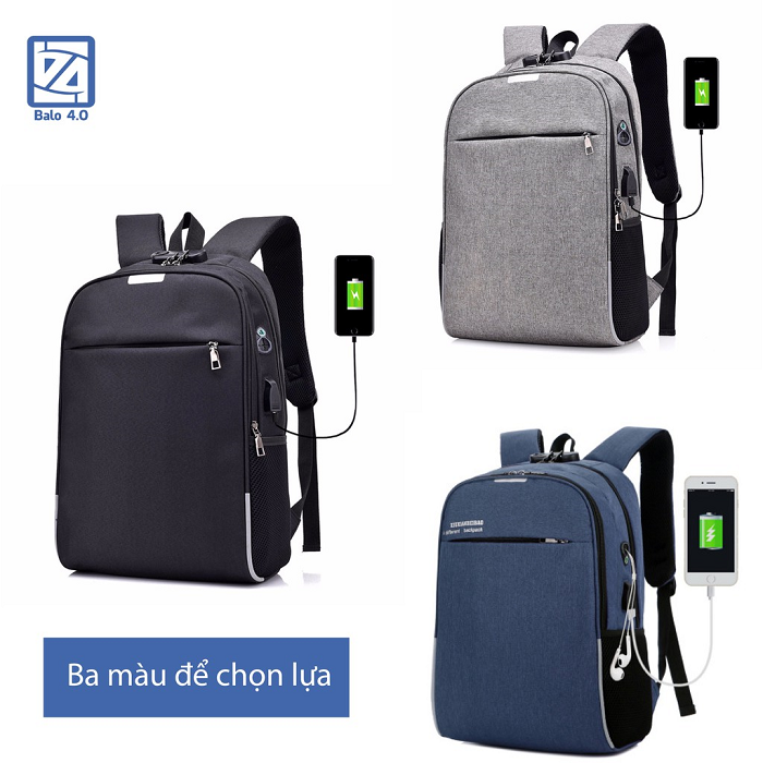 Balo Nam Nữ Chống Trộm Mã Khóa Có Sạc Điện Thoại Tai Nghe Siêu Nhẹ Phản Quang