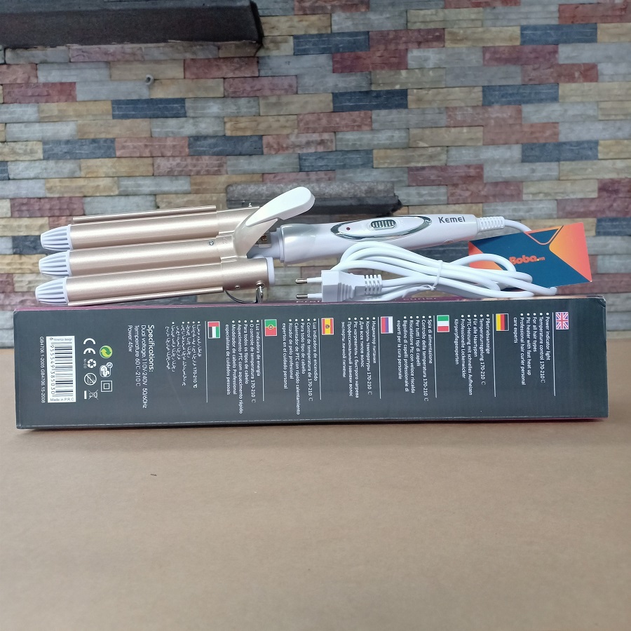 Máy Uốn Tóc Gợn Sóng Làm xoăn tóc 3 trục KEMEI KM 1010 chính hãng cao cấp