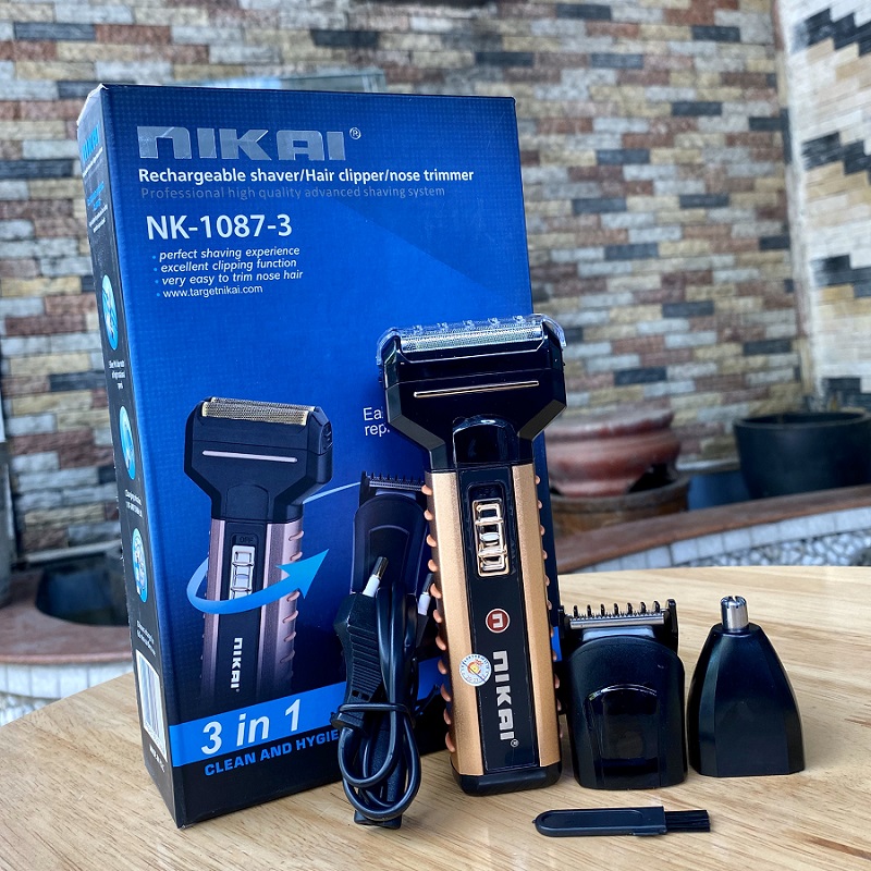 Tông đơ cắt tóc Nikai NK-1087 có ba chế độ cắt tóc cạo râu và cắt lông mũi
