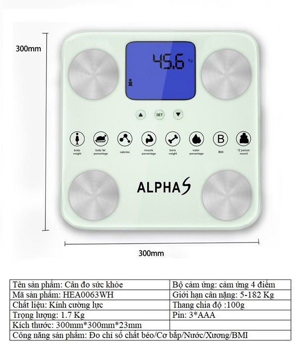 Cân đo sức khỏe và phân tích lưỡng mỡ có chỉ số bmi AlphaS